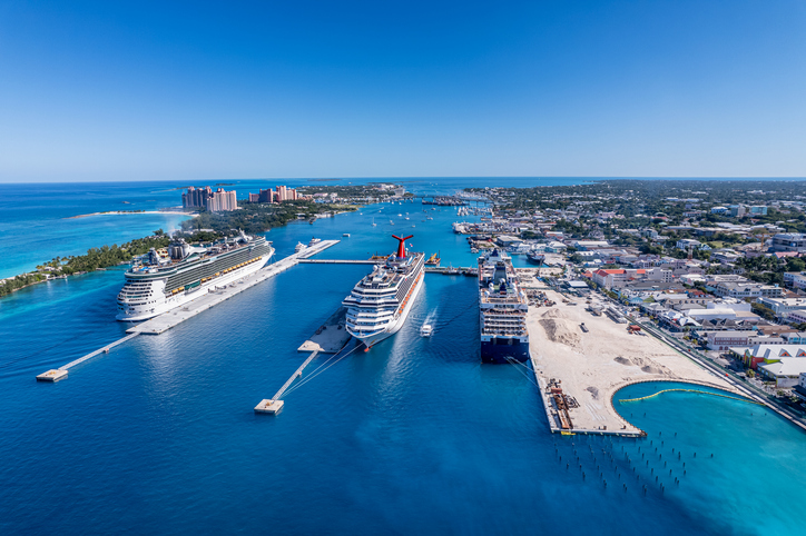 Cruise ship at port in the Bahamas