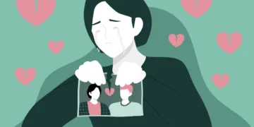 couple conflict concept. woman crying hand ripping photo of the couple vector illustration. portrait of happy spouses or picture with family memories. concept of breakup or divorce