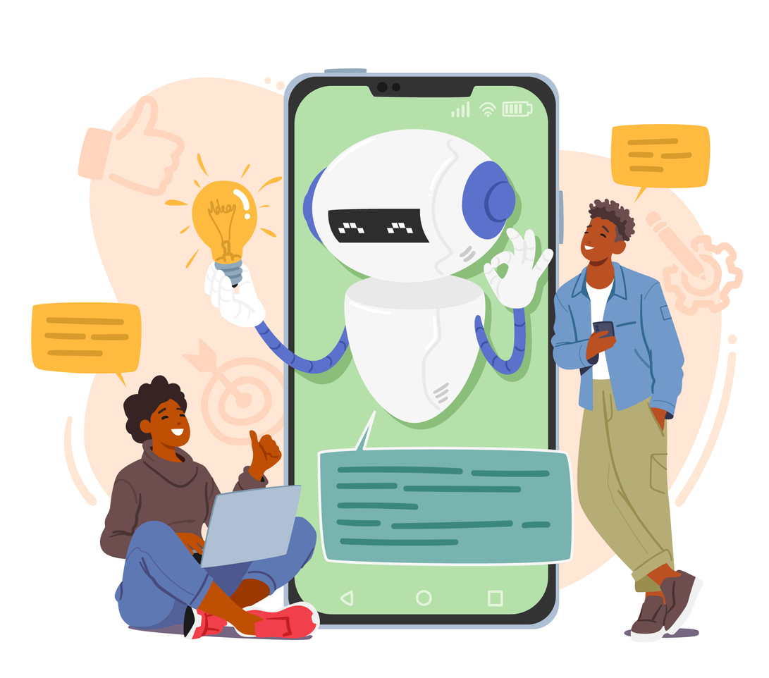 characters interact with chatbot services through smartphone getting instant responses to their inquiries