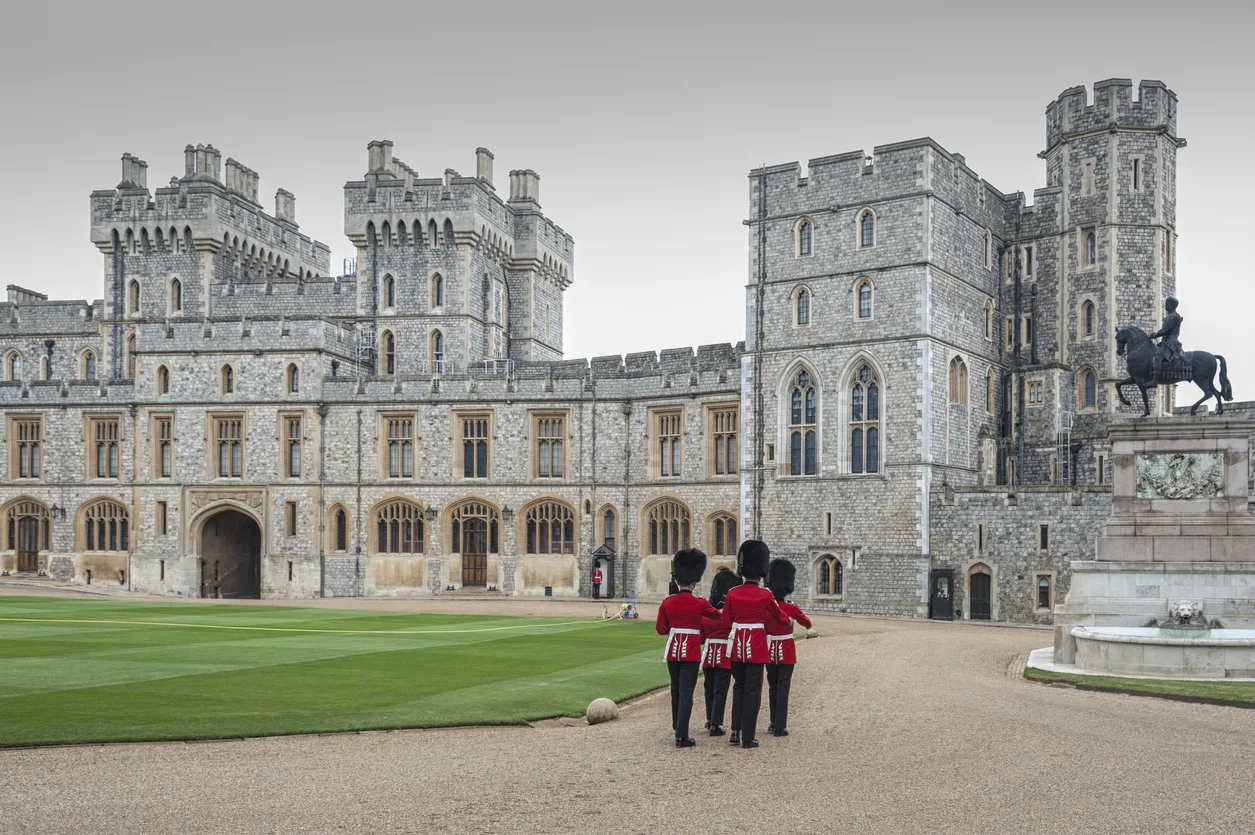 changing of the guards at windsor castle, the residence of the british royal family at windsor in the english county of berkshire, united kingdom